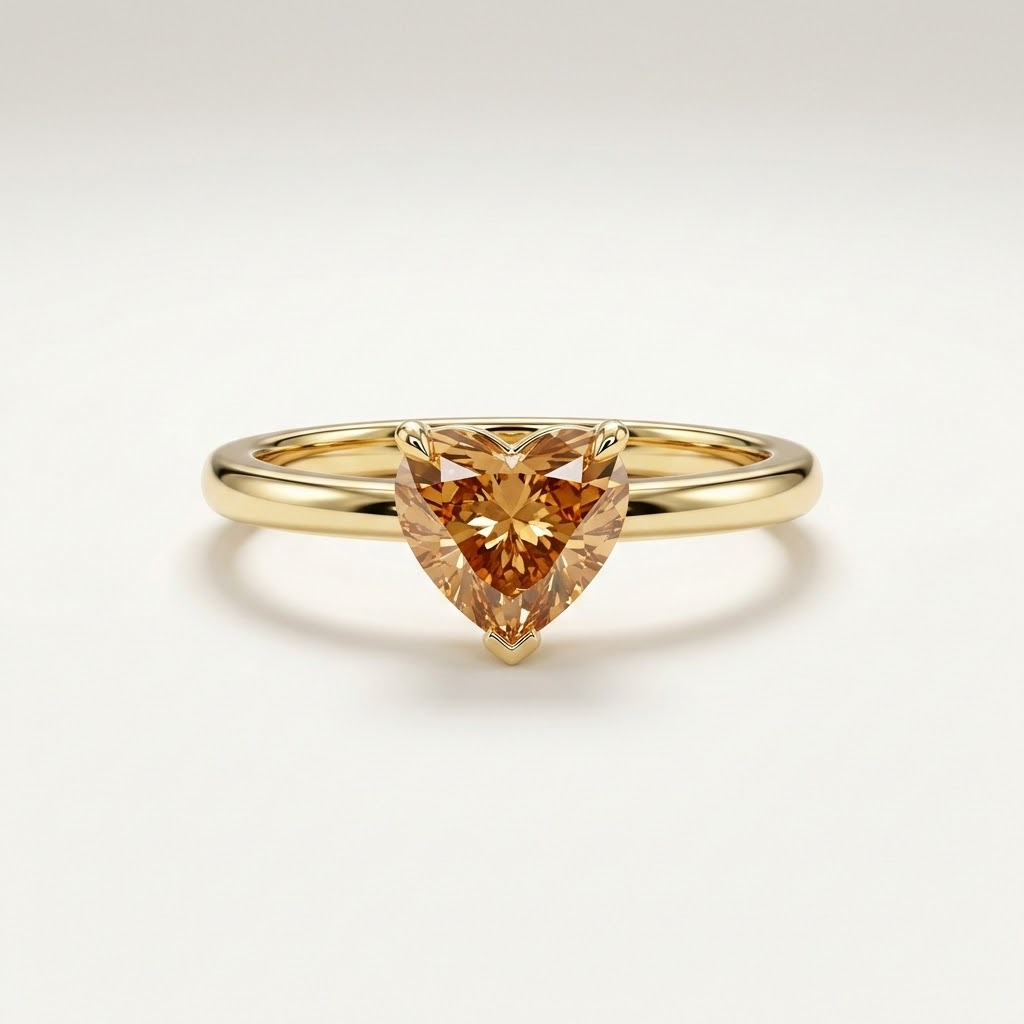 Gold ring with a heart-shaped brown gemstone on a light background::Heart|Yellow Gold