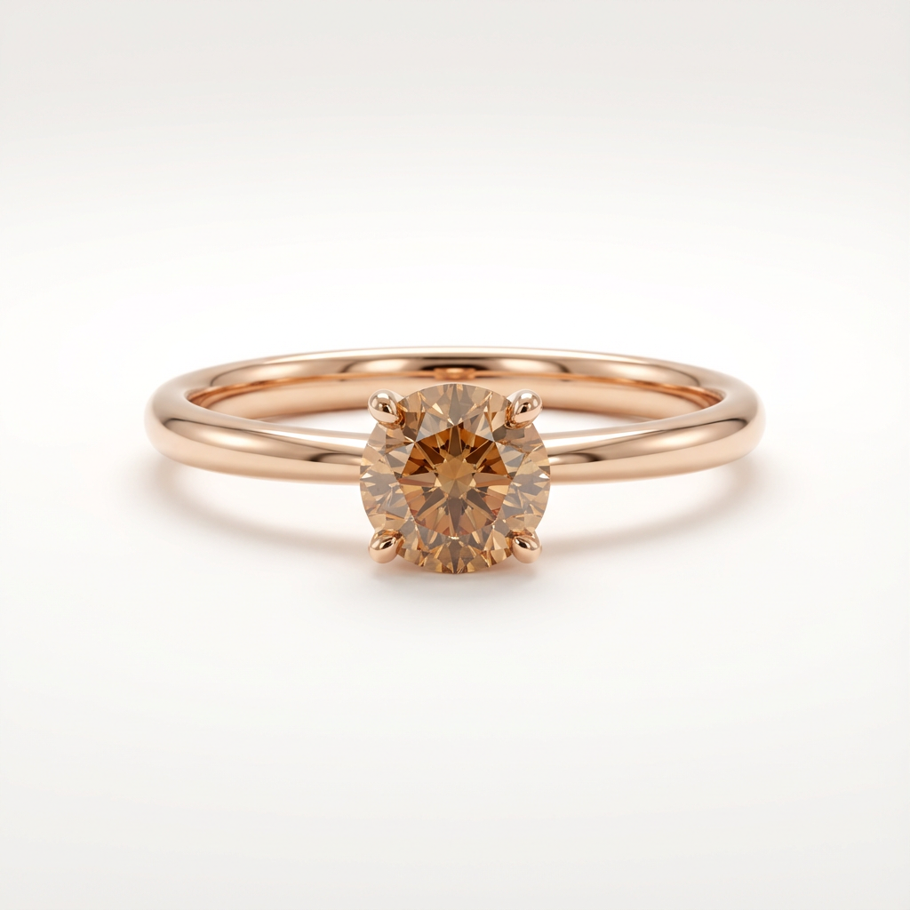 Cognac_Round_Solitaire_Rose_Gold_Ring::Round|Rose Gold