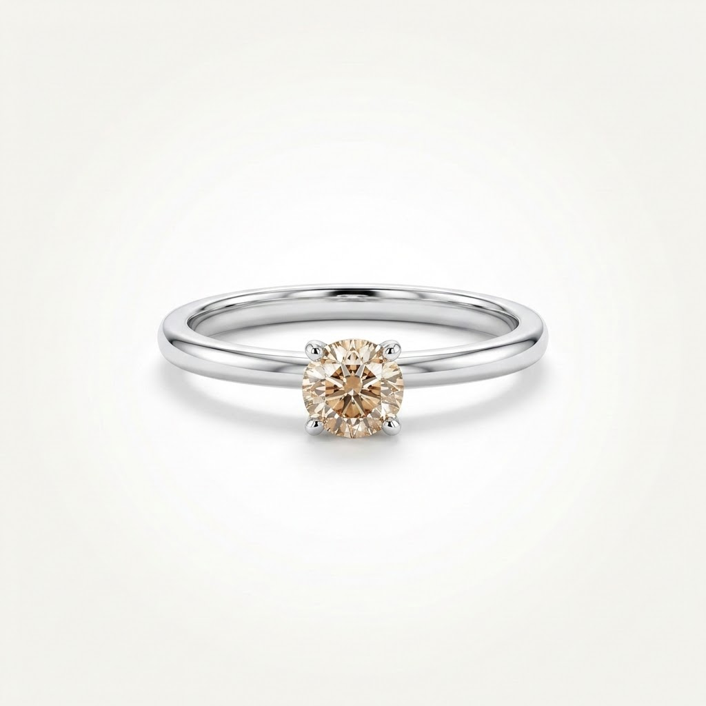 Cognac_Round_Solitaire_White_Gold_Ring::Round|White Gold